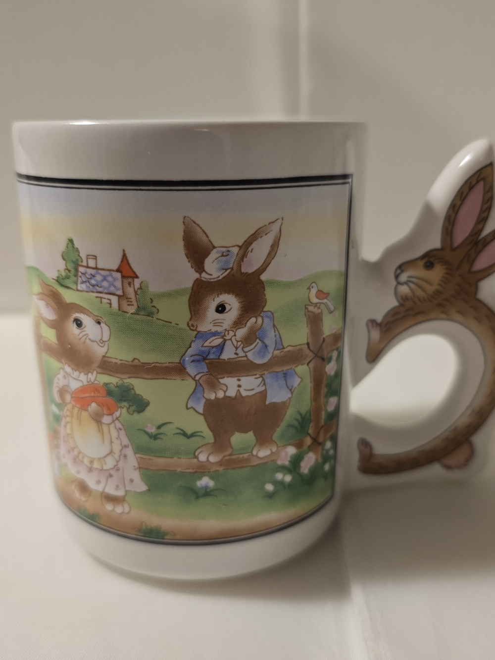 Vintage Peter Rabbit Bunny Mug Figural Rabbit Handle Ceramic Cottagecore Easter
